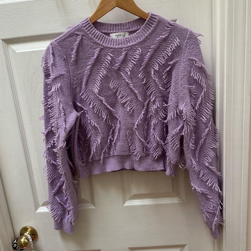 Milly cropped fringe Purple Sweater Crew L Large